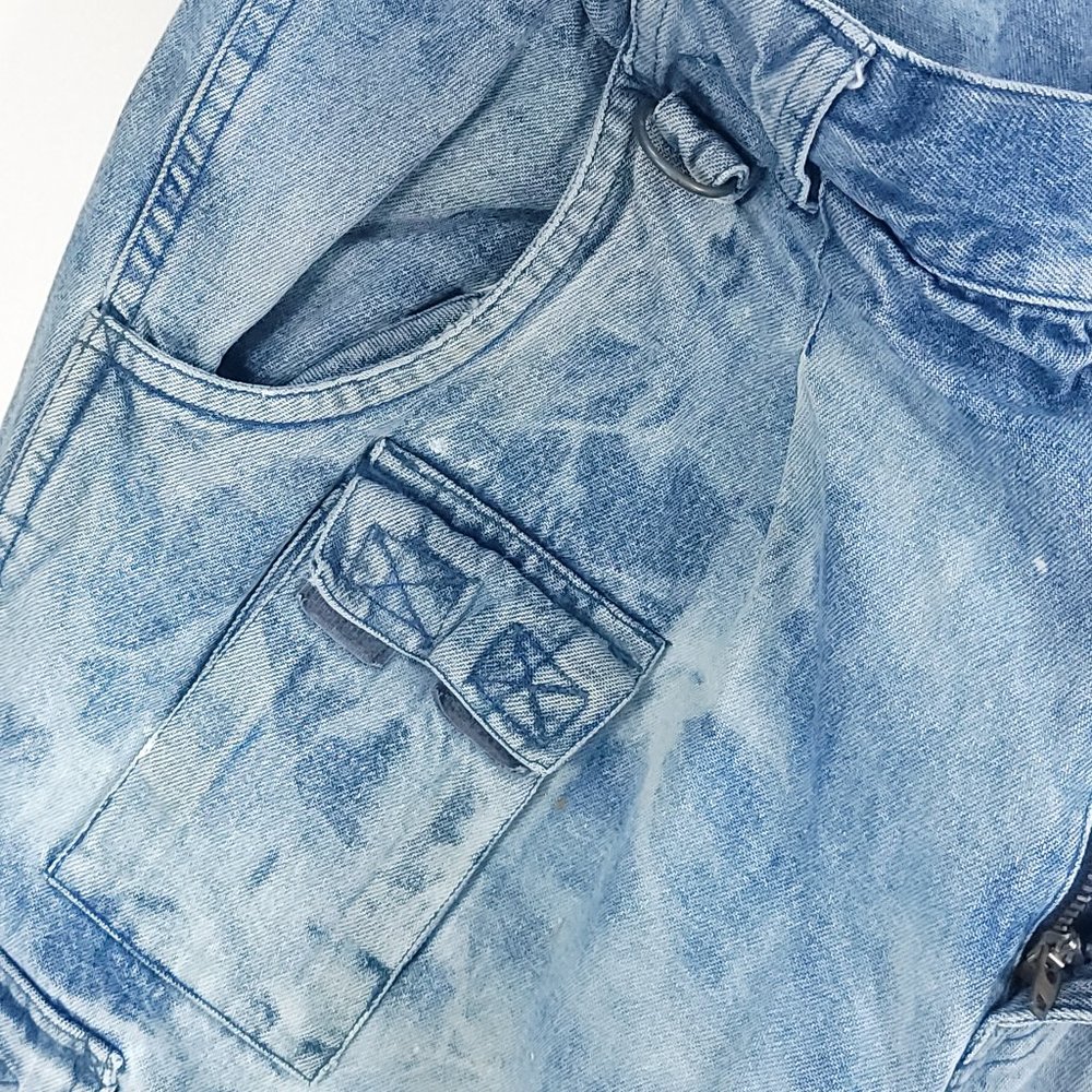 Scandia Woods Denim Cargo Utility Jeans 32S Blue Cotton Distressed Destroyed - Picture 7 of 8